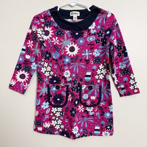 Hatley Girls Floral Dress Size 3 Pink Blue Long Sleeve Cotton Pockets